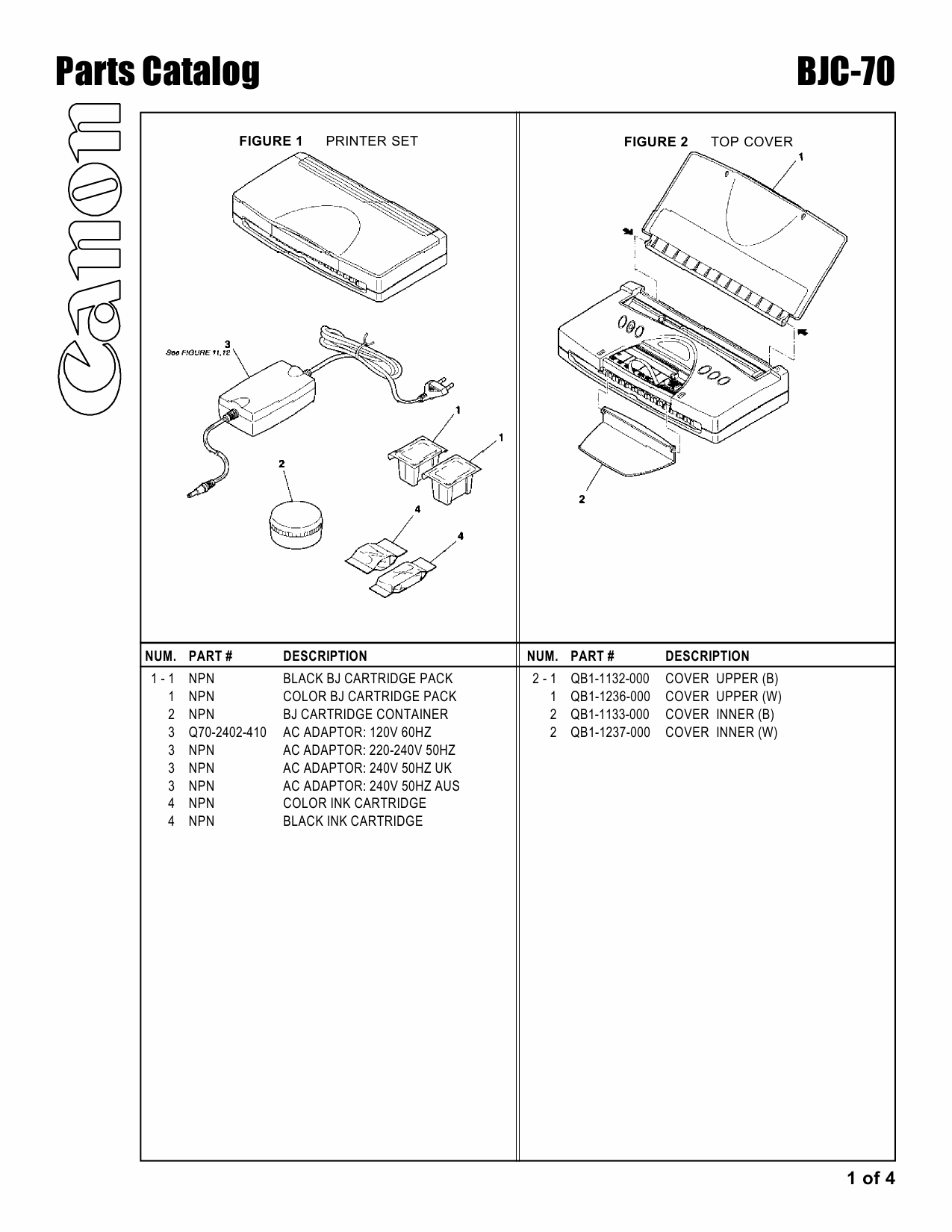 Canon BubbleJet BJC-70 Parts Catalog Manual-2